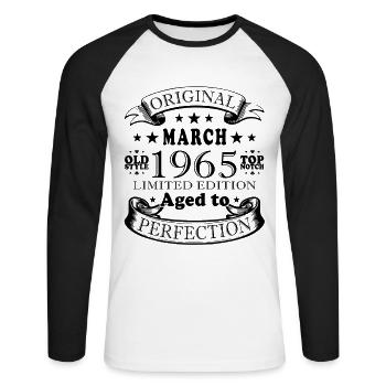 Vintage mars 1965 anniversaire mars 1965 rétro 1965 - T-shirt baseball manches longues Homme - blanc/noir - Devant - Nik (191cm)