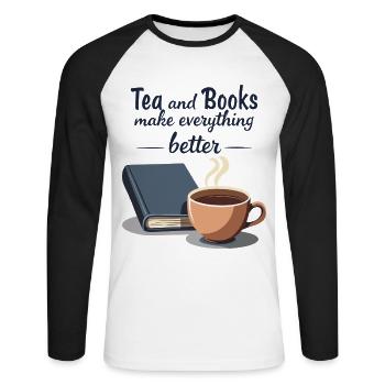 Tea and Books Quote - Unisex Long Sleeve Baseball T-Shirt - white/black - Front - Nik (191cm)