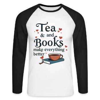 Tea and Books Saying Quote Bookworm - Unisex Long Sleeve Baseball T-Shirt - white/black - Front - Nik (191cm)