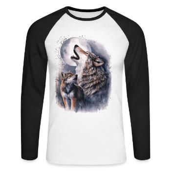 Wölfe & Vollmond – Mystische Wildnis - Unisex Baseballshirt langarm - Weiß/Schwarz - Vorne - Nik (191cm)