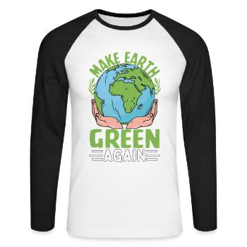 Make Earth Green Again - Unisex Long Sleeve Baseball T-Shirt - white/black - Front - Nik (191cm)