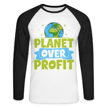 Planet vor Profit - Unisex Baseballshirt langarm - Weiß/Schwarz - Vorne - Nik (191cm)