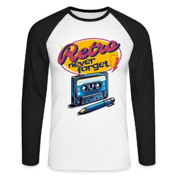 Retro Kassette und Stift Never Forget cool Fun - Unisex Baseballshirt langarm - Weiß/Schwarz - Vorne - Nik (191cm)