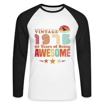 Jahrgang 1975 Geburtstag 50 Jahre Großartigkeit - Unisex Baseballshirt langarm - Weiß/Schwarz - Vorne - Nik (191cm)
