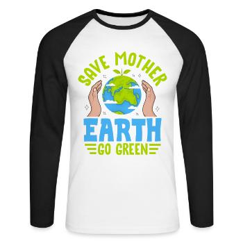 Save Mother Earth Go Green - Unisex Long Sleeve Baseball T-Shirt - white/black - Front - Nik (191cm)