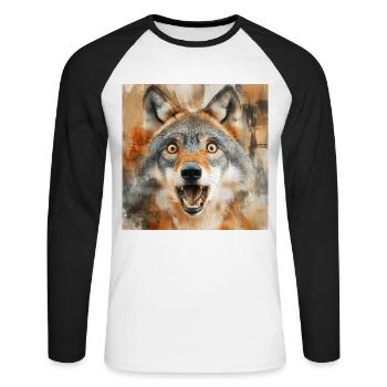 Wolf - Unisex Baseballshirt langarm - Weiß/Schwarz - Vorne - Nik (191cm)