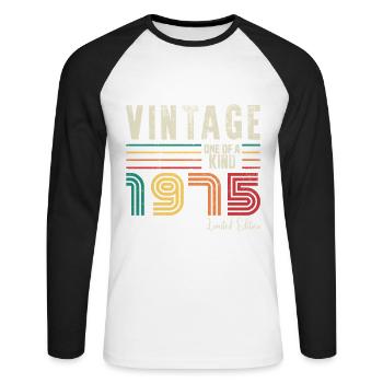 1975 Anniversaire vintage rétro né en 1975 - T-shirt baseball manches longues Homme - blanc/noir - Devant - Nik (191cm)