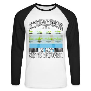 Hydroponics is my superpower - Unisex Long Sleeve Baseball T-Shirt - white/black - Front - Nik (191cm)