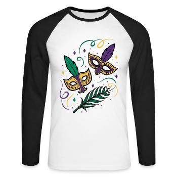 Mardi Gras - Karneval - Maske - Geschenk - Unisex Baseballshirt langarm - Weiß/Schwarz - Vorne - Nik (191cm)