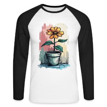 Blooming Beauty – Vintage Floral Motif Floral Top - Unisex Long Sleeve Baseball T-Shirt - white/black - Front - Nik (191cm)