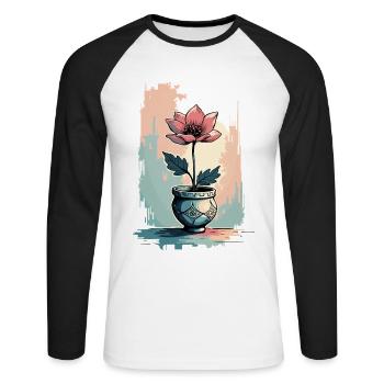 Blooming Beauty - Top floral à motif floral vintage - T-shirt baseball manches longues Homme - blanc/noir - Devant - Nik (191cm)