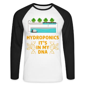 Hydroponics it's in my DNA - Unisex Long Sleeve Baseball T-Shirt - white/black - Front - Nik (191cm)