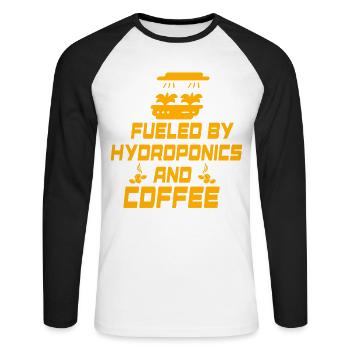 Fueled by Hydroponics and Coffee - Unisex Long Sleeve Baseball T-Shirt - white/black - Front - Nik (191cm)
