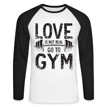 L’amour n’est pas réel – Aller à la salle de sport - Gym Spruch - T-shirt baseball manches longues Homme - blanc/noir - Devant - Nik (191cm)