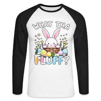 What tha Fluff? - Unisex Long Sleeve Baseball T-Shirt - white/black - Front - Nik (191cm)