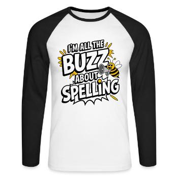 Rechtschreibbiener -champion -wortwettbewerb - Unisex Baseballshirt langarm - Weiß/Schwarz - Vorne - Nik (191cm)
