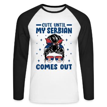 Niedlich, bis mein Serbisch herauskommt Unordentliches Brötchen Serbisch - Unisex Baseballshirt langarm - Weiß/Schwarz - Vorne - Nik (191cm)