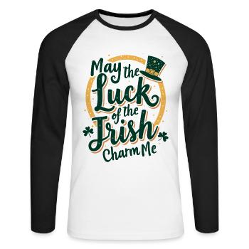 May the Luck of the Irish Charm Me - St Patrick's - Unisex Long Sleeve Baseball T-Shirt - white/black - Front - Nik (191cm)