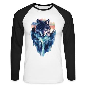 Wolf - Unisex Baseballshirt langarm - Weiß/Schwarz - Vorne - Nik (191cm)