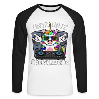 DJ Einhorn - Untz Untz Feierschweine-Techno, Rave - T-shirt baseball manches longues Homme - blanc/noir - Devant - Nik (191cm)