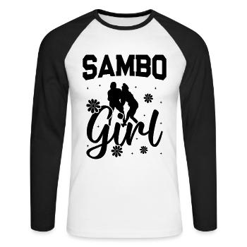 Sambo Girl - Sambo Fighter Sambo Martial Arts - Unisex Baseballshirt langarm - Weiß/Schwarz - Vorne - Nik (191cm)