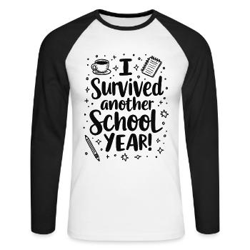 J’ai survécu à une autre année scolaire – Enseignant Élève - T-shirt baseball manches longues Homme - blanc/noir - Devant - Nik (191cm)