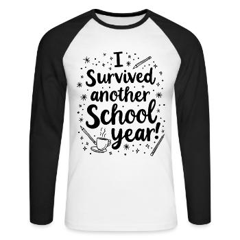 J’ai survécu à une autre année scolaire – Enseignant Élève - T-shirt baseball manches longues Homme - blanc/noir - Devant - Nik (191cm)