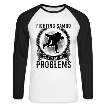Fighting Sambo solves all my problems - Sambo - Unisex Long Sleeve Baseball T-Shirt - white/black - Front - Nik (191cm)