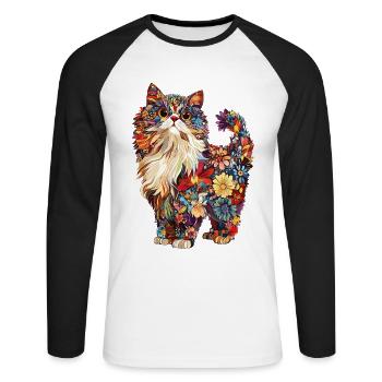 Perserkatze - Unisex Baseballshirt langarm - Weiß/Schwarz - Vorne - Nik (191cm)