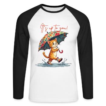 Chat Courage Pensée Positive Puddle Parapluie Mignon - T-shirt baseball manches longues Homme - blanc/noir - Devant - Nik (191cm)