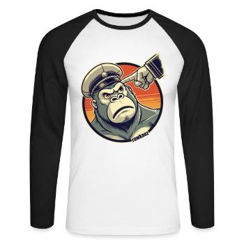 Strenger Affe mit Mütze bekommt den Finger - Unisex Baseballshirt langarm - Weiß/Schwarz - Vorne - Nik (191cm)