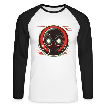 Mysterious alien with shining eyes - Unisex Long Sleeve Baseball T-Shirt - white/black - Front - Nik (191cm)