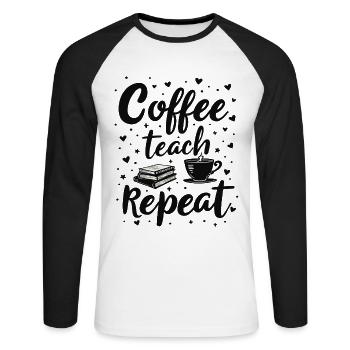 CoffeeTeach Repeat – Formation des formateurs d’enseignants - T-shirt baseball manches longues Homme - blanc/noir - Devant - Nik (191cm)