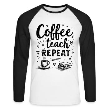 CoffeeTeach Repeat – Formation des formateurs d’enseignants - T-shirt baseball manches longues Homme - blanc/noir - Devant - Nik (191cm)