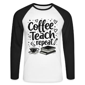 CoffeeTeach Repeat – Formation des formateurs d’enseignants - T-shirt baseball manches longues Homme - blanc/noir - Devant - Nik (191cm)
