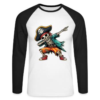 Carnaval Pirate Squelette Dabbing Chapeau Pirate Alaaf - T-shirt baseball manches longues Homme - blanc/noir - Devant - Nik (191cm)