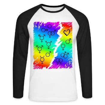 LGBT LGBTQ Drapeau arc-en-ciel - T-shirt baseball manches longues Homme - blanc/noir - Devant - Nik (191cm)