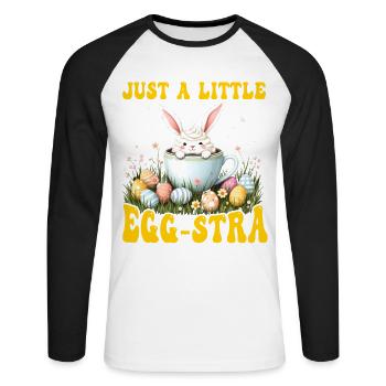 Just a little Egg-stra - Unisex Long Sleeve Baseball T-Shirt - white/black - Front - Nik (191cm)
