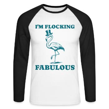 Ich beflocke fabelhafte Flamingo Retro Vintage - Unisex Baseballshirt langarm - Weiß/Schwarz - Vorne - Nik (191cm)