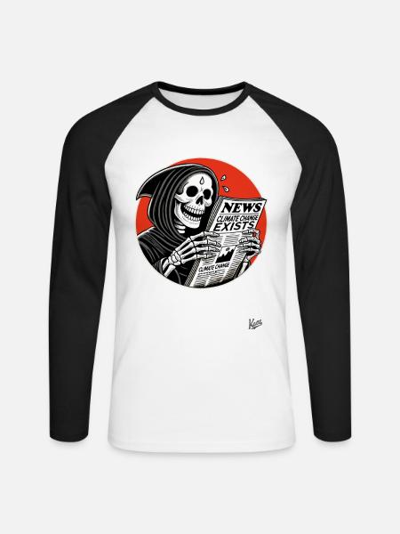 Grim Reaper og klimaendringer nyhetsoverskrift - Langermet baseball-skjorte for menn - hvit/svart