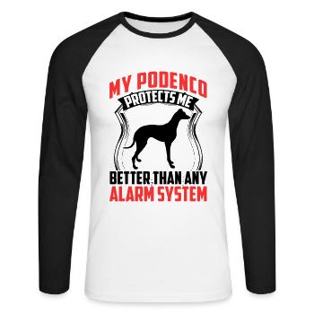Podenco beschützt mich Windhund Podenco - Unisex Baseballshirt langarm - Weiß/Schwarz - Vorne - Nik (191cm)
