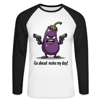 Badass Aubergine – Go Ahead, Make My Day - Unisex Long Sleeve Baseball T-Shirt - white/black - Front - Nik (191cm)