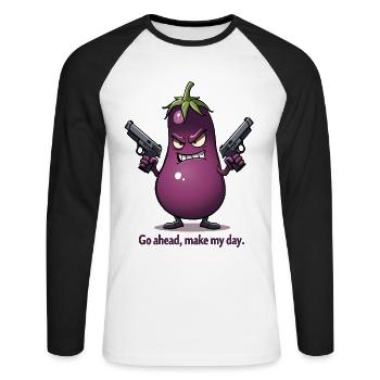 Badass Aubergine – Go Ahead, Make My Day - Unisex Long Sleeve Baseball T-Shirt - white/black - Front - Nik (191cm)