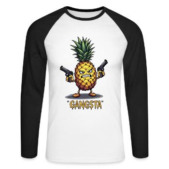 Pineapple Fruity Gangsta The hardest pineapple in the world - Unisex Long Sleeve Baseball T-Shirt - white/black - Front - Nik (191cm)