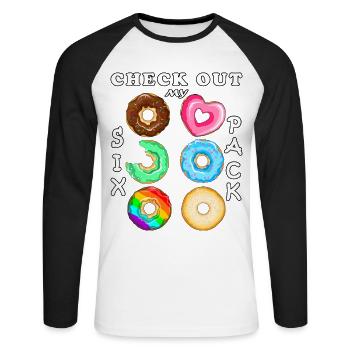 Schau dir meine Sixpack Donuts an - Unisex Baseballshirt langarm - Weiß/Schwarz - Vorne - Nik (191cm)