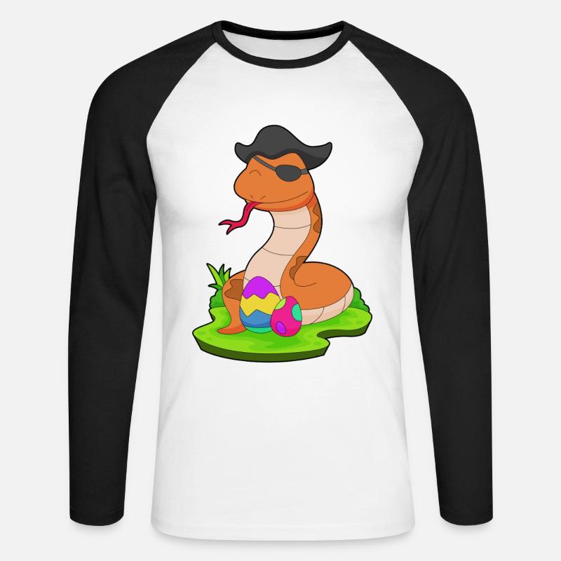 Snake Easter Pirate - Unisex Long Sleeve Baseball T-Shirt - white/black