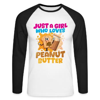 Erdnussbutter - Unisex Baseballshirt langarm - Weiß/Schwarz - Vorne - Nik (191cm)