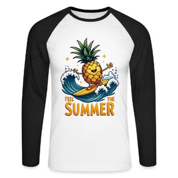 Ananas Surfer Surf Feel L’été - T-shirt baseball manches longues Homme - blanc/noir - Devant - Nik (191cm)