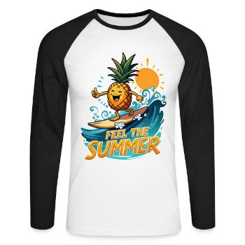 Ananas Surfer Surf Feel L’été - T-shirt baseball manches longues Homme - blanc/noir - Devant - Nik (191cm)