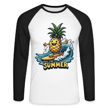 Ananas Surfer Surf Feel L’été - T-shirt baseball manches longues Homme - blanc/noir - Devant - Nik (191cm)